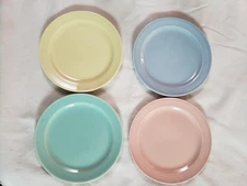 Vtg 4 Lu-Ray Pastels 6.25" Plate Blue Green Pink Yellow TS&T MCM Salad Bread