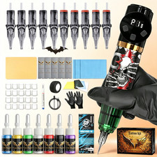 Tattoo Pen Kit,1100mAh LCD Power Supply, Mixed Tattoo Needles, Vibrant Color Ink