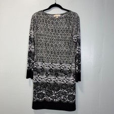 Michael Kors Women Gray Snake Lace Print Long Sleeve Sheath Dress Size M