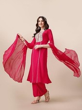 Women's Cotton Silk Embroidered Kurta Palazzo and Dupatta Set  Wedding Dress 