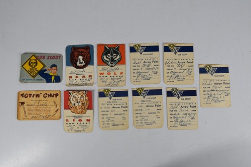 11 Vintage Boy Scouts of American Membership Cards Cub Bear Wolf Lion MCM 1960's