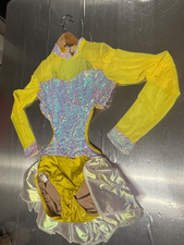Reverence Girls Dance Dress Yellow,White Sequin Cut Out Halter Size Youth L