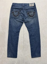 True Religion Jeans Pants Mens 38x34 Blue Boot Cut Denim Made USA Flap Pockets