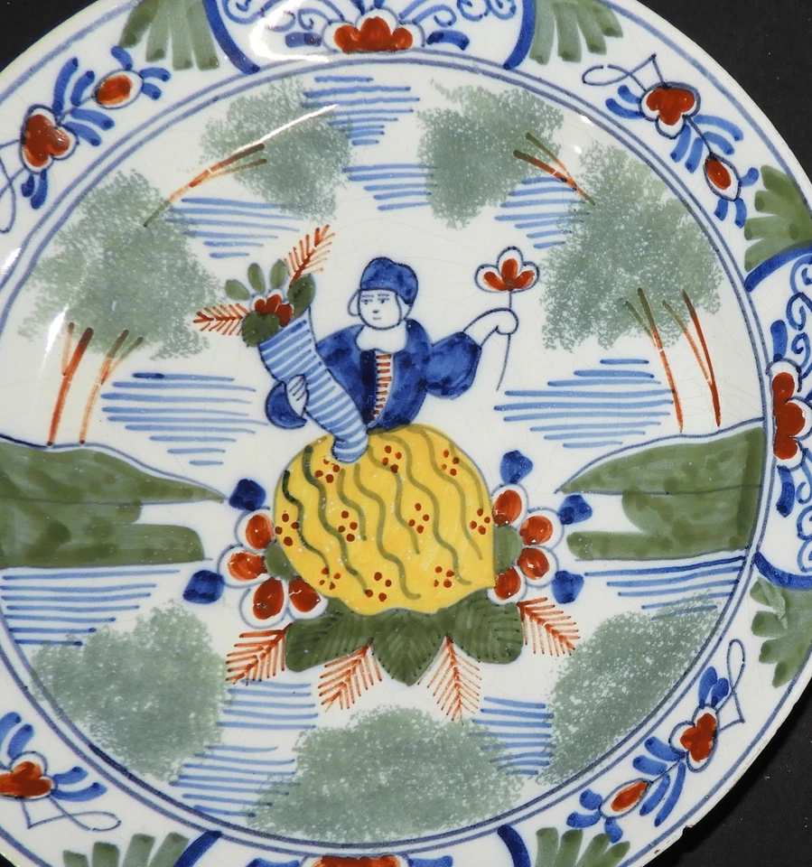 DELFT - PAYS-PAS : Assiette 19ème (23.8 cm, pas de fèle) Polychrome - Photo 3/4