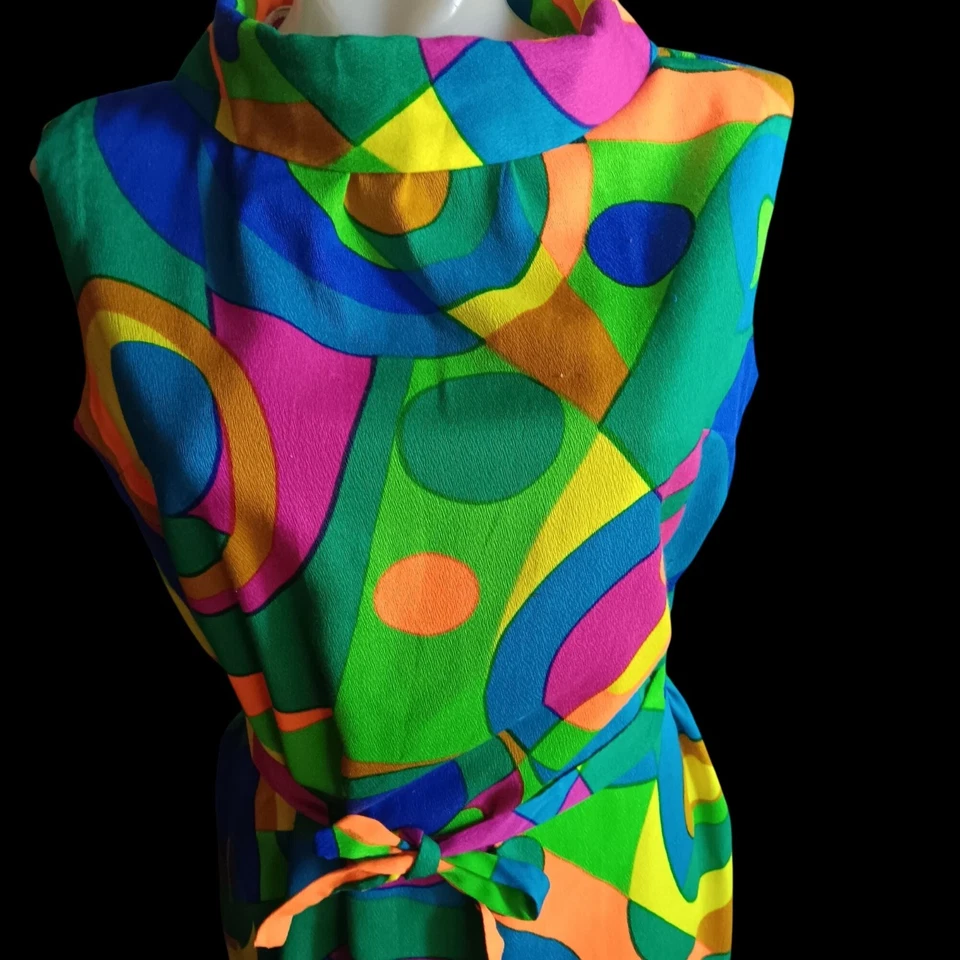 Vintage Women's Dress 12 1960s Psychedelic Mod Shift Kabuki Shift Japan Rare - Image 2 of 4