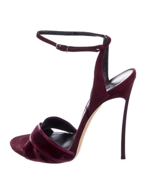 CASADEI Burgundy Velvet Sandals Blade Heels Size 8 IT 38 Good Cond. &Box &Bag