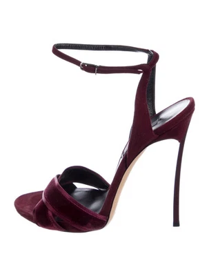 CASADEI Burgundy Velvet Sandals Blade Heels Size 8 IT 38 Good Cond. &Box &Bag - Image 1 of 4