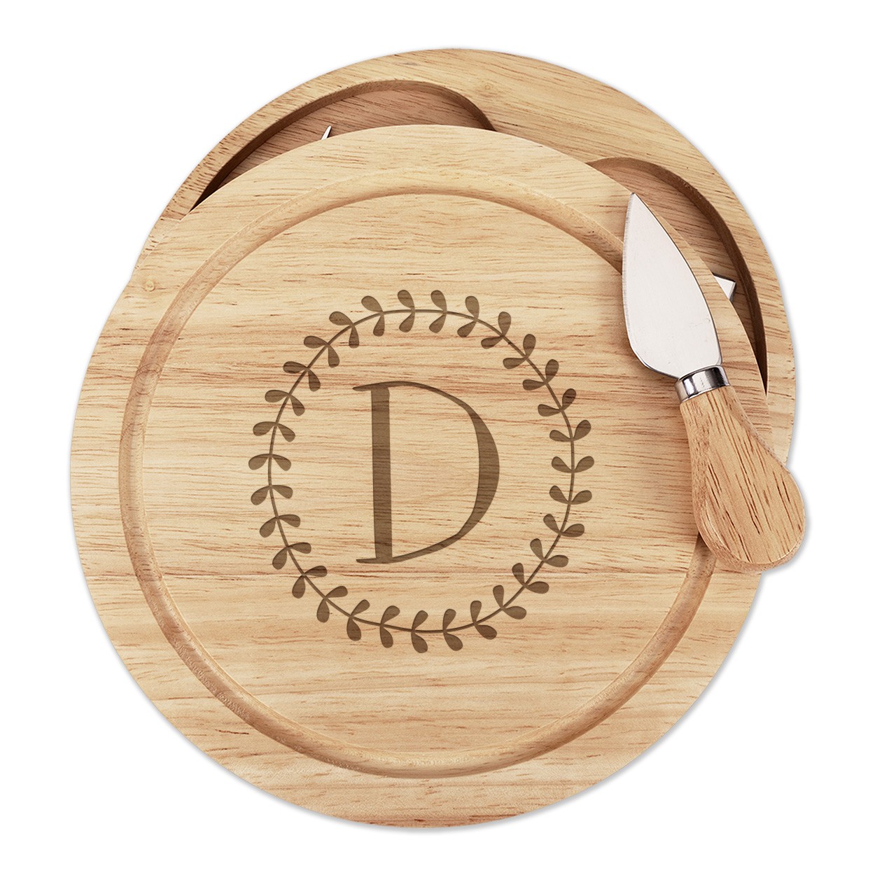 Letter D Floral Wreath Alphabet Cheese Board Knife Set Flowers