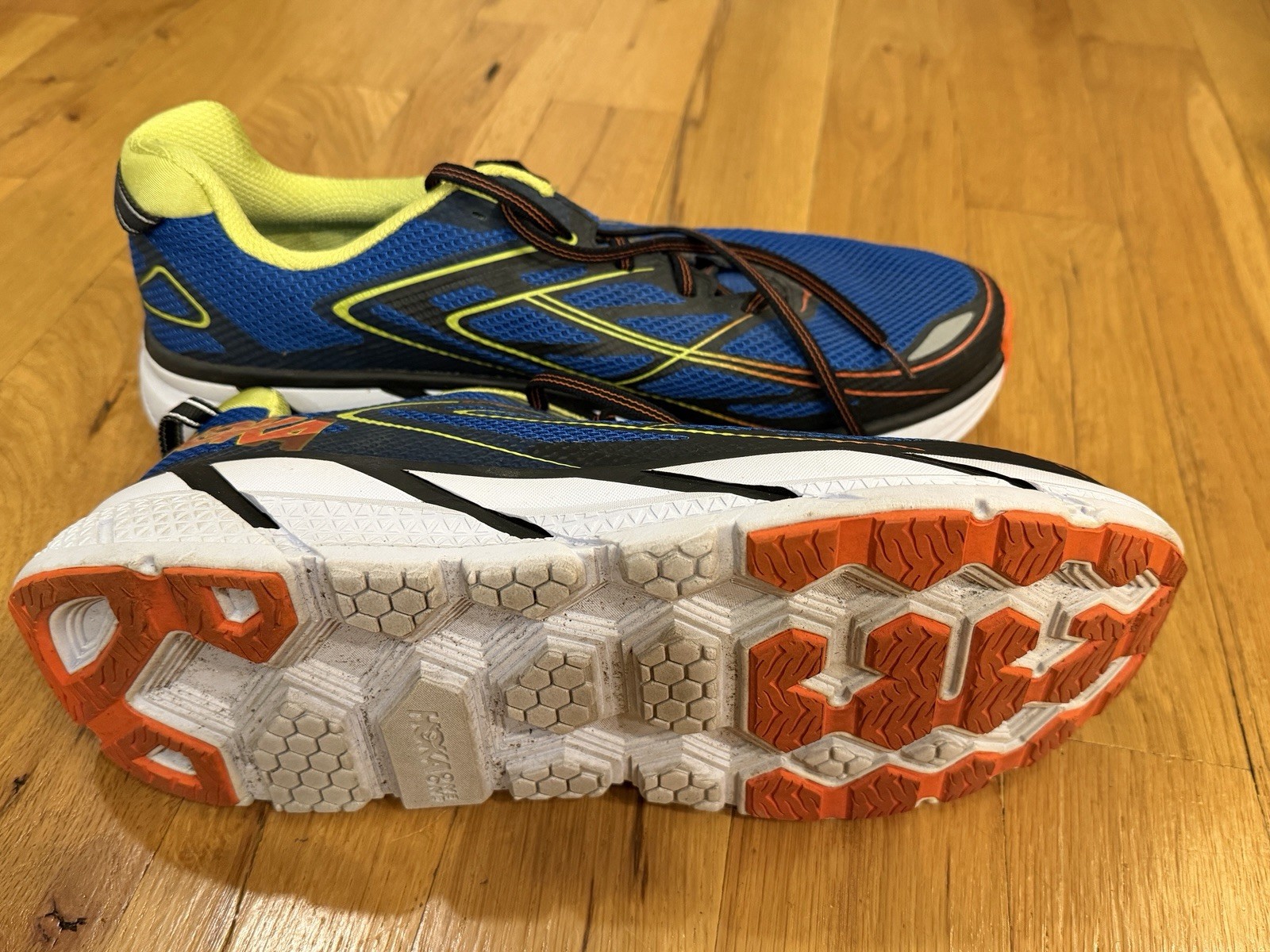 Hoka One One Clifton 3 Men's Running Shoes Mesh Blue Yellow Maximum Cushioning thumbnail 3