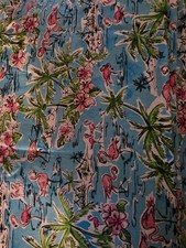Cotton Fabric. Flamingos on Blue. By The Yard