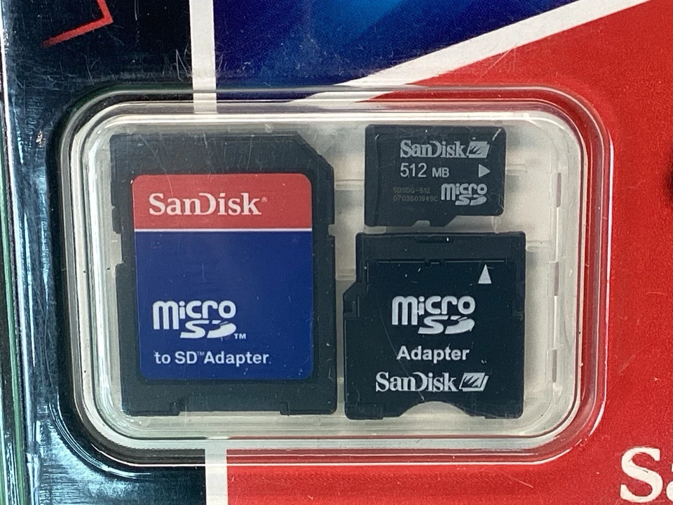Vintage SANDISK 512mb MicroSD + MiniSD + SD Adapters - NEW OLD STOCK - Image 2 of 3