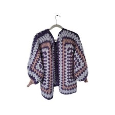 Vintage Handmade Crocheted Oversized Hexagon Open Front Cardigan O/S Grannycore