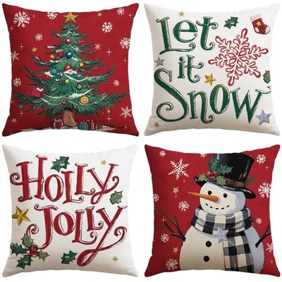 Artscope Christmas Tree Snowman Throw Pillow 18'' x (Pack of 4), Red 