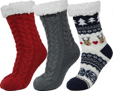 Women Winter Thick Slipper Socks with Grippers Non Slip Warm Fuzzy Socks Christm