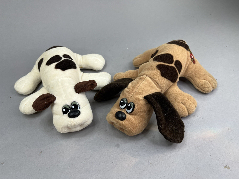 2 Lot Vintage Pound Puppies 8" Newborn Furries Dog white Brown Tonka 1985