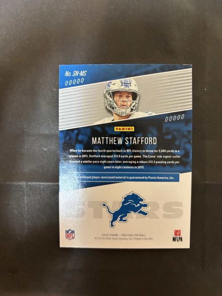 2020 Panini Prestige Stars of the NFL Xtra Points Blue Matthew Stafford #SN-MS - Image 2 of 2