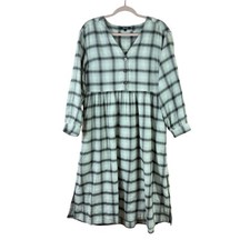 MADEWELL womens 8 blue gray plaid flannel button front long sleeve midi dress