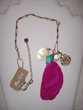 Max & Zoe Wish Necklace Sliced Geode/Agate With Charms Peace Sign Freedom