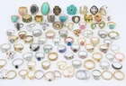 84 Piece Vintage Now Rhinestone Cocktail Costume Ring Jewelry Lot Gold Silver Tn