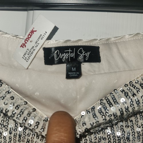 Crystal Sky Silver Sequin Pants Womens M Pull On Disco Festival Chic Retro - Picture 2 of 4