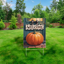 Welcome Pumpkin Yard Sign Fall Outdoor Decor Rustic Autumn Garden Display