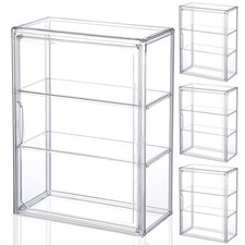 Clear Acrylic Display Case 3 Tier Display Shelf Storage Boxes Cabinet Organiz...