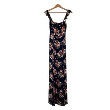 Flynn Skye Navy Blue Sweetheart Neck Ruffle Floral Maxi Dress XS Whimsygoth