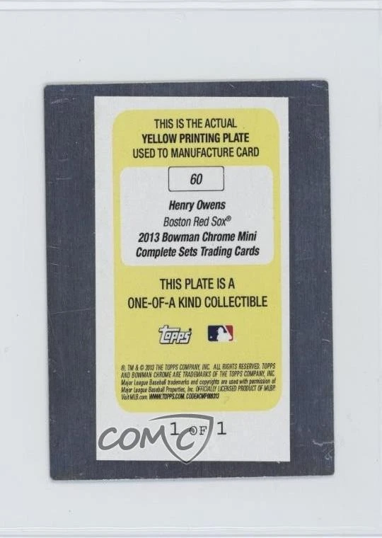 2013 Bowman Chrome Minis Printing Plate Yellow 1/1 Henry Owens #60 0zt1 - Image 2 of 3