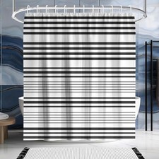 Minimalist Black and White Stripes Shower Curtain with Hooks, 72" W x 72" L,