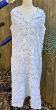 Vtg Embroidered 100 Cotton Cottagecore White Nightgown Handmade M/L
