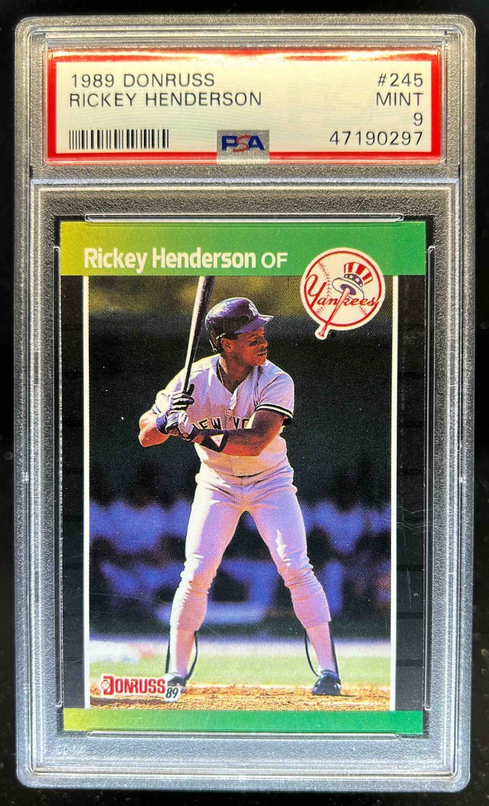 1989 Donruss Rickey Henderson #245 Yankees PSA 9