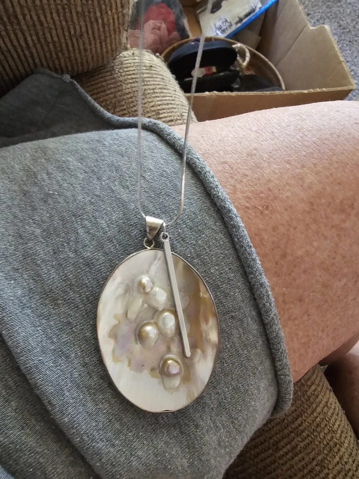 Colgante/collar de plata de ley con incrustaciones de forma orgánica de madreperla Foto 2 de 3