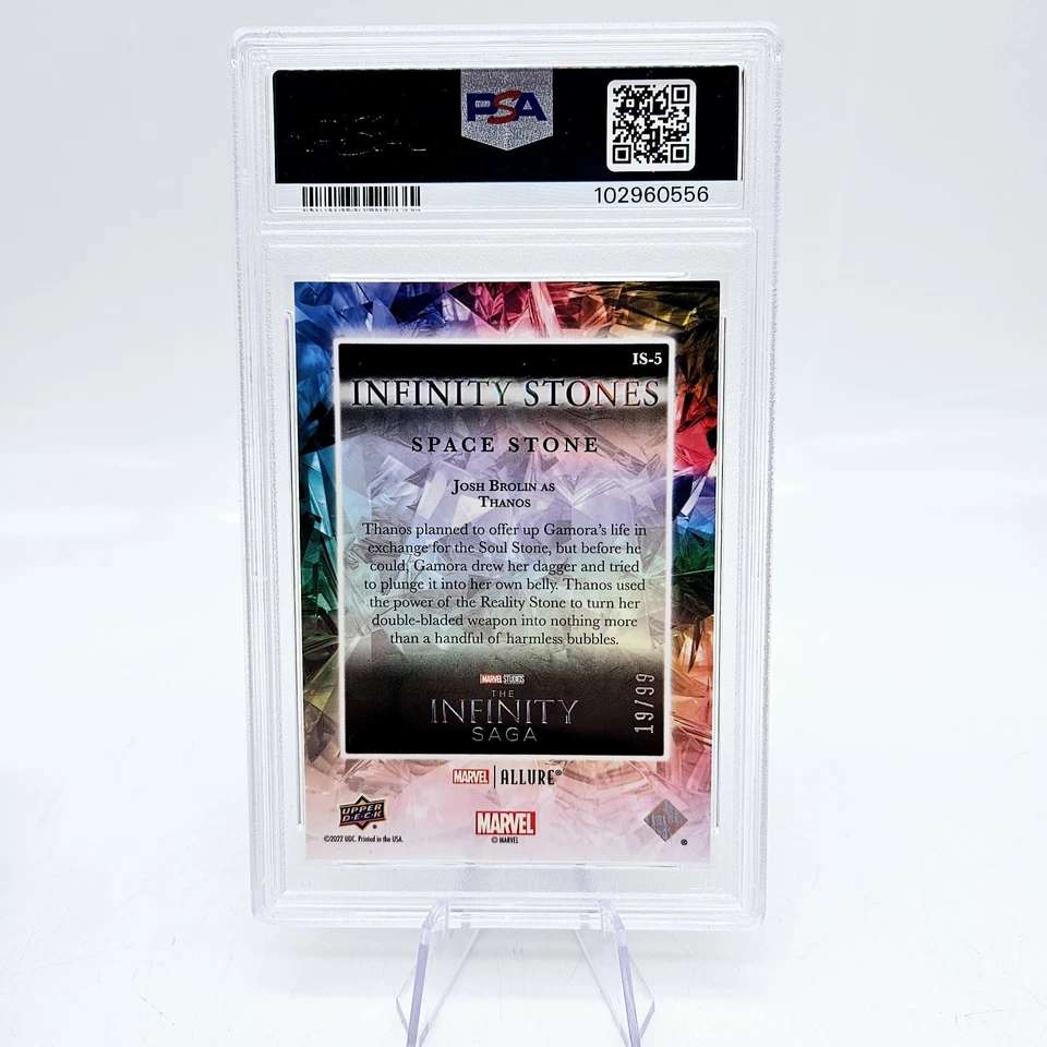2022 Upper Deck Marvel Allure Thanos #5 Infinity Stones Space Gold 19/99 PSA 8 - Image 2 of 3