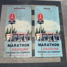 1950s Marathon Oil OHIO And Indian Vintage Road Map / Nice Gas Station Art Cover