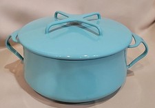 Vintage Dansk Kobenstyle Teal Turquoise Enamelware Dutch Oven 2 Quart Trivet Lid