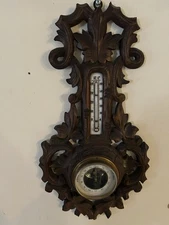 Ca. 1900 German Barometer/thermometer In Walnut Black Forest Case