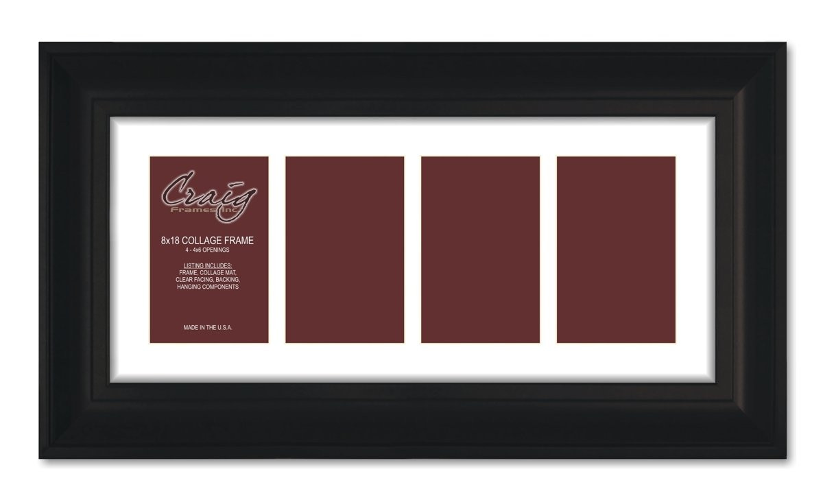 21834700BK 8x18 Black Picture Frame with 4-White Collage Mat Insert