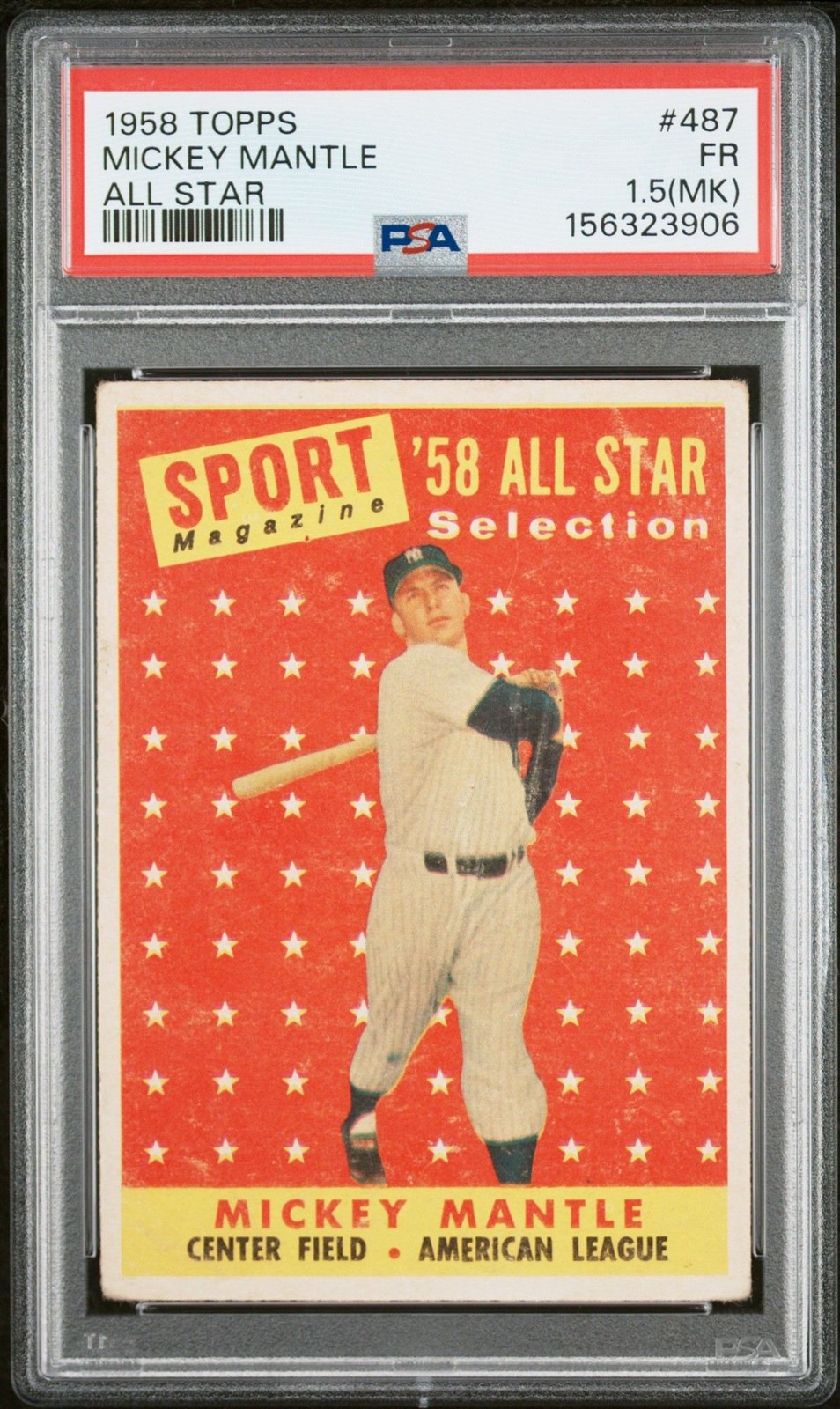 Mickey Mantle 1958 Topps All Star PSA 1.5 #487 New York Yankees