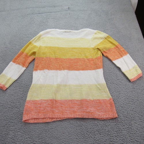 Denim & Co. Medium Striped Knit Sweater Orange Yellow White Cotton Blend  Med - Picture 6 of 8