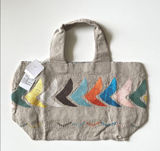 Mina Perhonen "bird" Tote Bag Beige Linen Multi-color Embroidery Japan NWT Rare