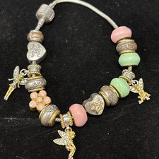 Bradford Exchange Bracelet Disney Tinker bell Silver Tone Fairy Charm Signed 6.5