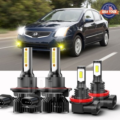 For 2004-2012 Nissan Sentra LED Headlight Hi Lo+yellow Fog Light Bulbs Combo 4X