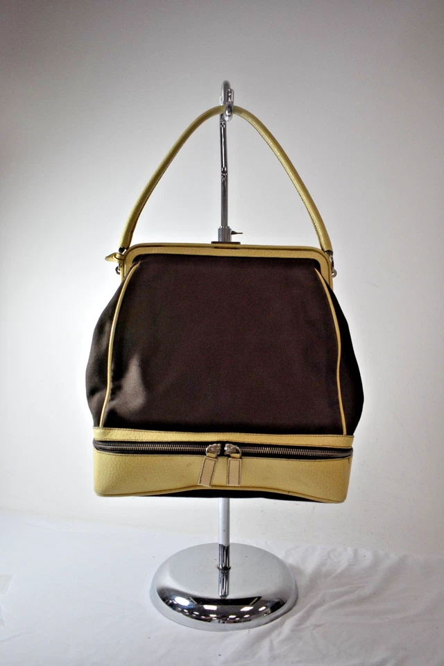 PRADA Brown Canvas & Beige Leather Handbag Size large On Sale mn - Image 3 of 4