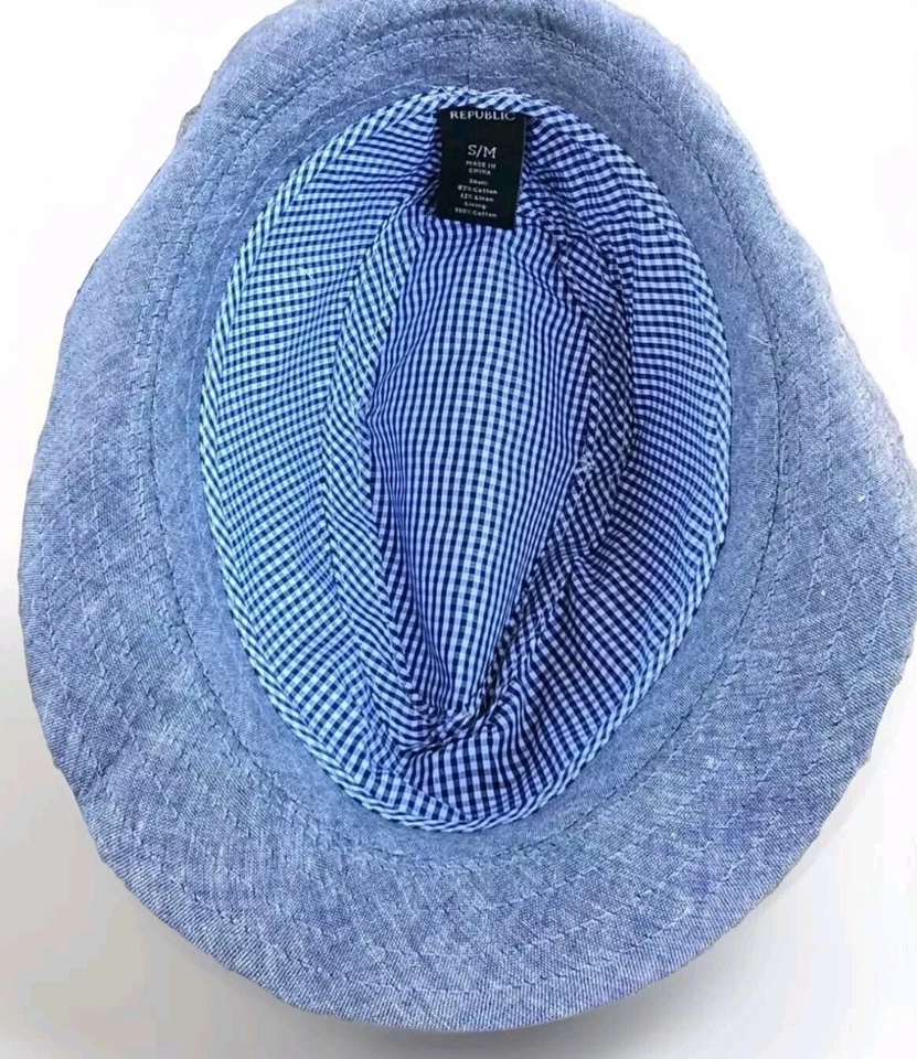 Chapéu Vintage Banana Republic Fedora Safari Xadrez Azul P/M - Imagem 4 de 4
