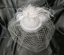 Women's Mesh & Feathers Decorative (Grey) One Size Fascinator Hat Head Piece