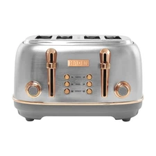 Haden Heritage 4 Slice Wide Slot Stainless Steel Toaster, Steel & Copper