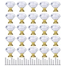YourGift 25 Pack Drawer Knobs Diamond Shaped Crystal Glass 30mm Cabinet Knobs...