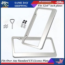 2PCS Chrome Stainless Steel Metal License Plate Frame Tag Cover With Screw Caps