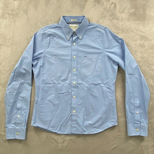 Abercrombie & Fitch Muscle Shirt Men's Size XL Long Sleeve Button Down Blue READ - 第 1/9 張圖片