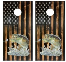 Rustic Flag Bass Fishing Cornhole Board Wrap LAMINATED Decal Vinyl Sticker 3754